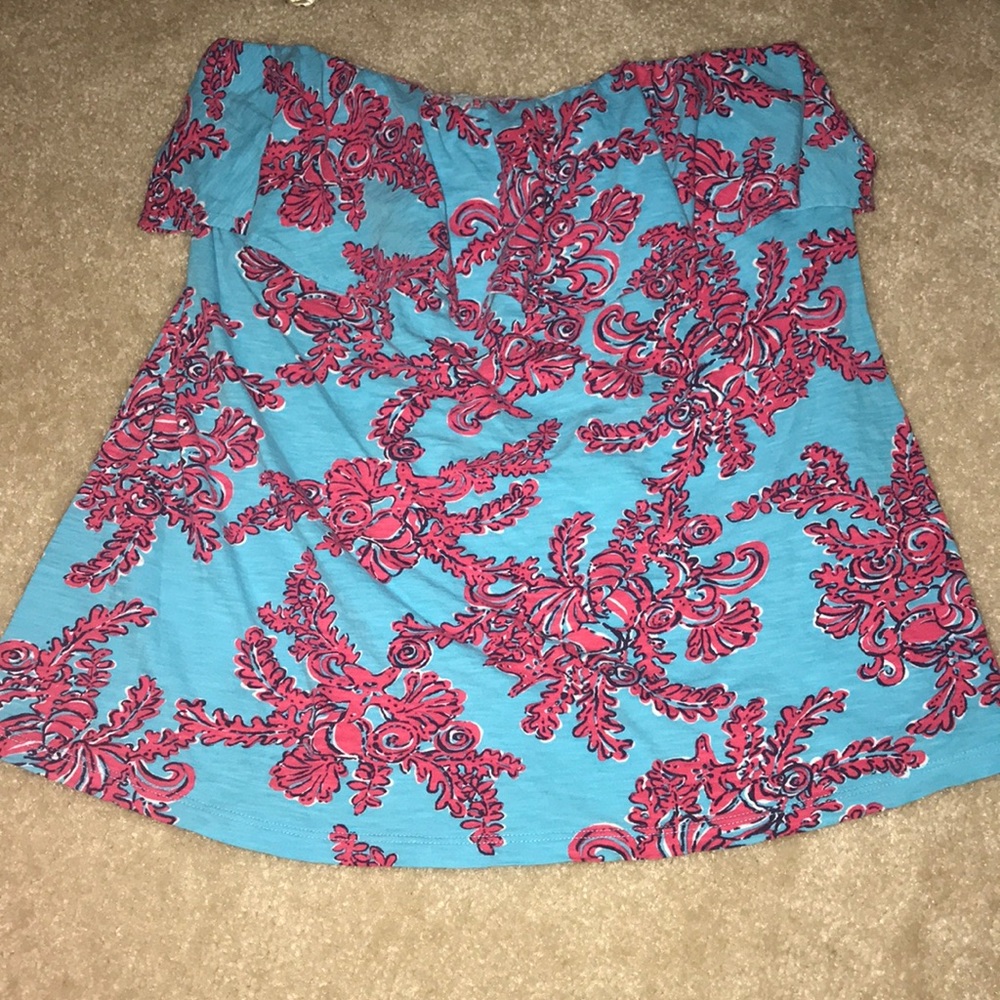 lilly pulitzer tube top sea floral pattern teal